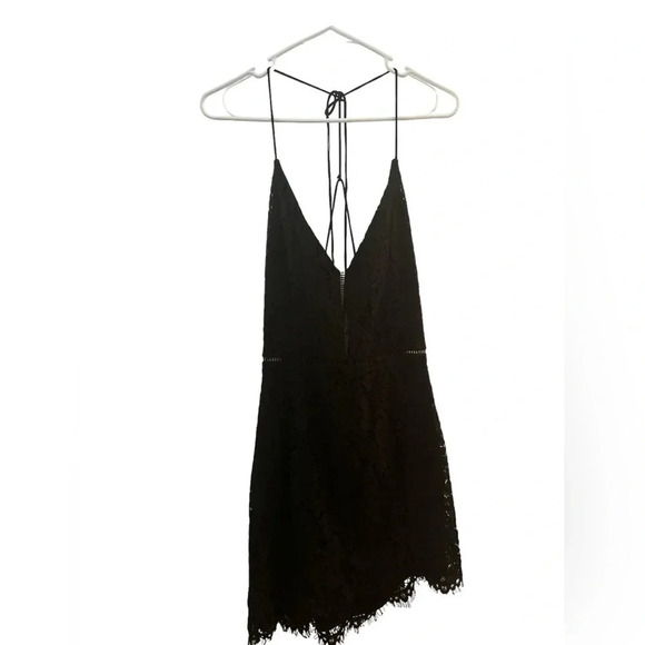 Storee black lace strappy back vneck asymmetrical bottom dress - Picture 1 of 10